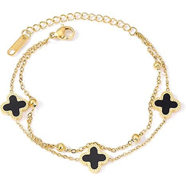 Guld armbånd til kvinder, 14K guldbelagt lagdelt kæde armbånd justerbar sød armbåndssæt