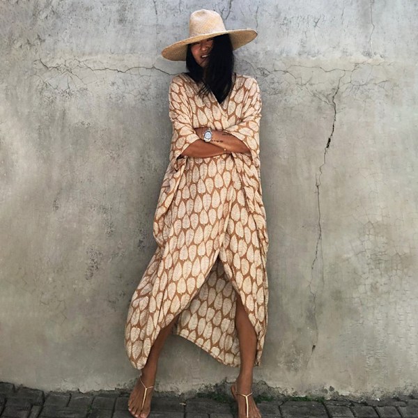 Batikfärgad cardigan strandklänning, bikiniöverdrag, solskyddskläder, semesterklänning, lätt och luftig Turmeric leaves
