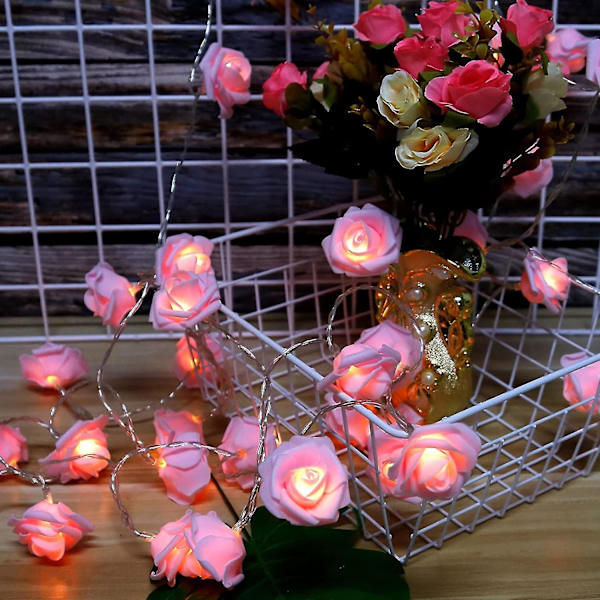 Rosblommiga ljusslingor Alla hjärtans dag, 19,6 fot 40 LED-lampor batteridrivna ljusslingor romantisk blomrosfe