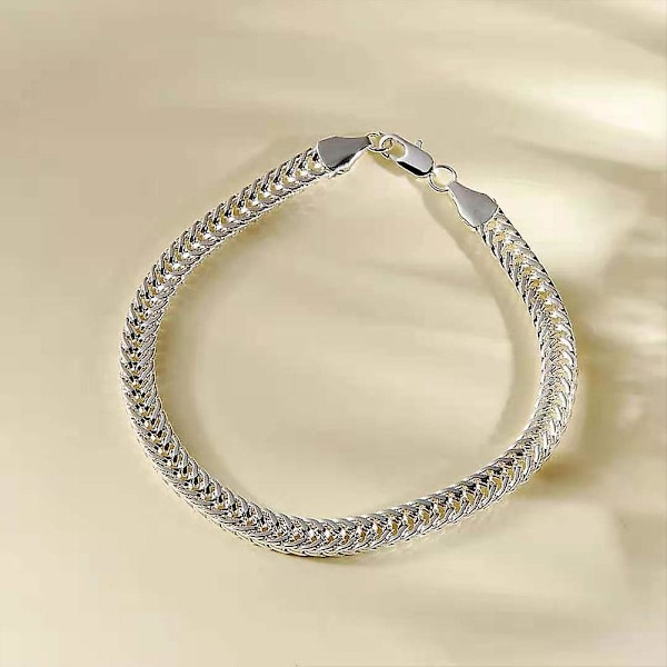 Sølvfarvet rustfrit stål Curb Cuban Link kædearmbånd unisex til kvinder og mænd（Som vist）