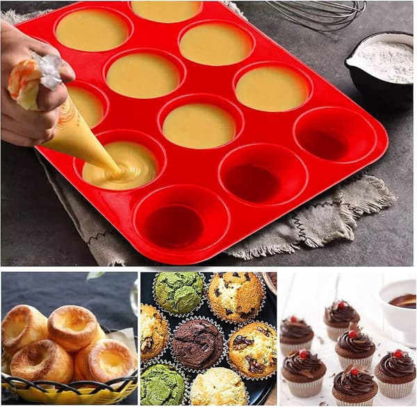 2-pack silikonmuffinsform och cupcakeform 12 koppar - Non-stick kakformar/