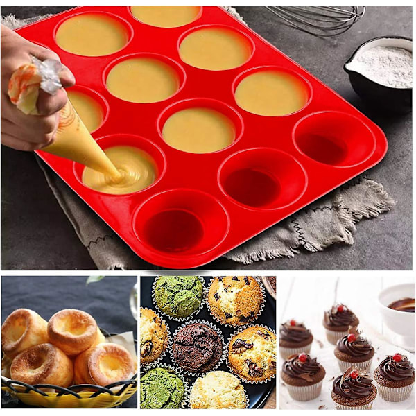 2-pakning silikon muffinsform og cupcake-brett 12 kopper - Non-stick kakeformer/