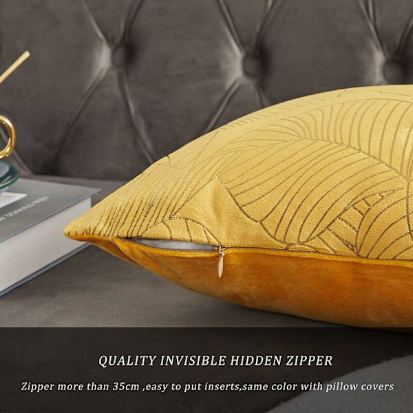 Kuddfodral 50x50cm Sammet Guld Blad Gult Kuddfodral Örngott Kudde För Soffa Sovrum Vardagsrum Set Om 2