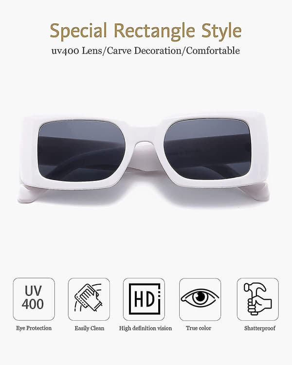 Rektangulära solglasögon för kvinnor Retro Chunky Fashion Square Frame Eyewear(vit)