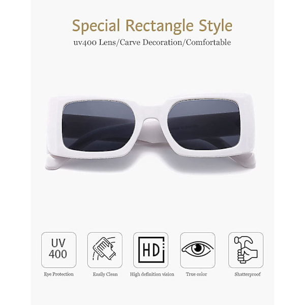 Rektangulære solbriller til kvinder Retro Chunky Fashion Square Frame Eyewear(hvid)