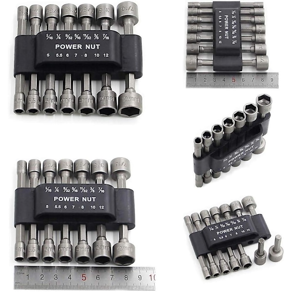 14-delad elektrisk mutterdragare, borrbitsset, metrisk hylsnyckelskruv 1/4-drivset, snabbchuckadapter