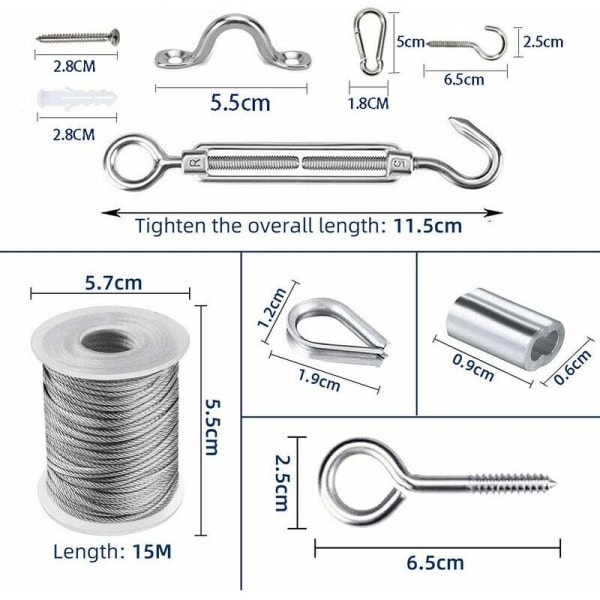 Rostfritt stål hängande rep, rostfritt stål rep, utomhuskläder rep, utomhus vajer, utomhuskläder rep (15 m)