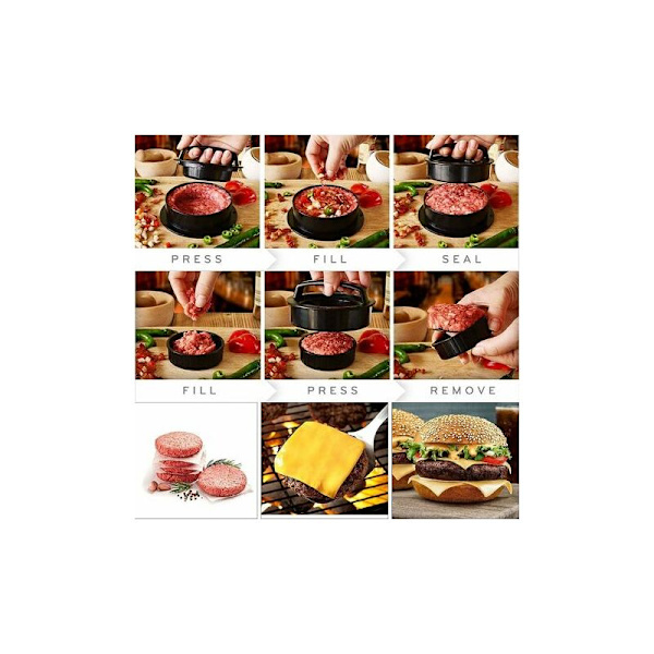 3-i-1 hamburgerpress, fylld hamburgerpress med 200 st non-stick BBQ-burgarepapper