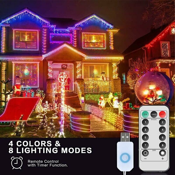 Ljus 100 LED 10 meter silvertråd 4 färger, USB-kontakt med fjärrkontroll stjärnljus för jul-fest bröllopsfest dekoration