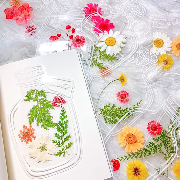 40 stora transparenta torkade blomsterbokmärken set, DIY bokmärkesmaskin, handgjorda vackra transparenta blomstersidbokmärken