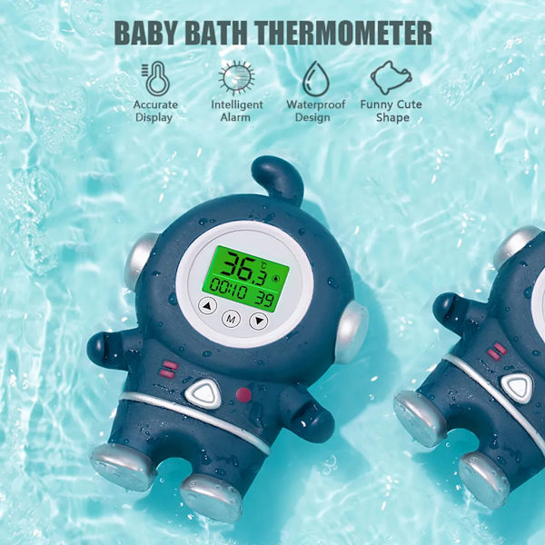 Termometer för rumstemperatur med tre färger bakgrundsbelysning Fahrenheit och Celsius söt rymdfigur flytande badleksak badkar säkerhetstemperaturtermometer