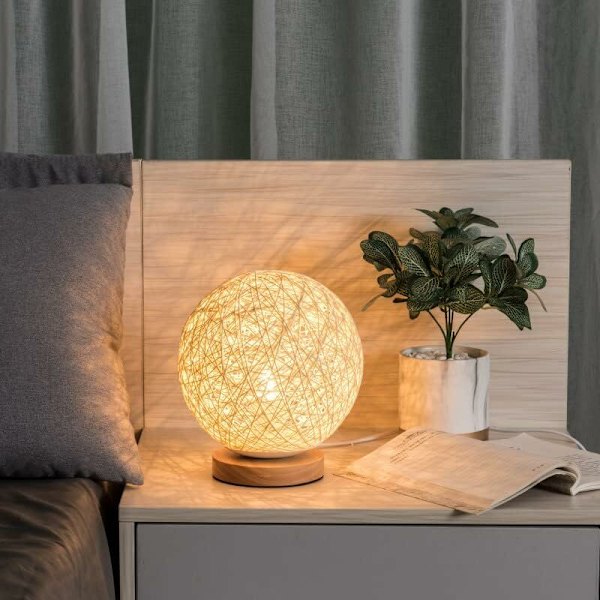 Träbordslampa, LED-nattlampa i rotting, RGB-sänglampa med handgjord skärm och fjärrkontroll för sovrum, vardagsrum, sängbord