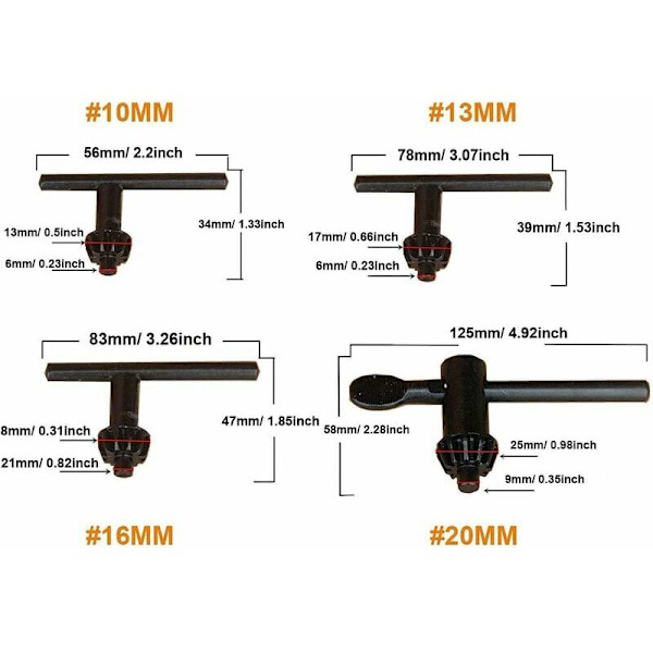 Reservchucknyckeldelar Elektrisk borrchucknyckel 10mm/13mm/16mm/20mm Universal borrchucknyckel för slagborrklämverktyg