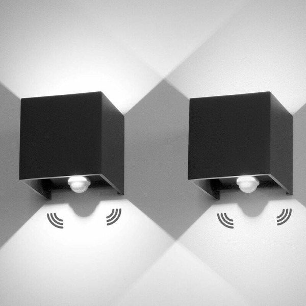 2 st LED utomhusvägglampa rörelsesensor 10w inomhusvägglampor 6000k utomhusvägglampa med justerbar strålvinkel IP65 LED vägglampor svart