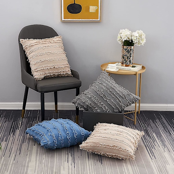 Set med 2 svarte putetrekk Rustikk lin dekorative firkantede pynteputer 16x16 tommer for sofa sofadekorasjon