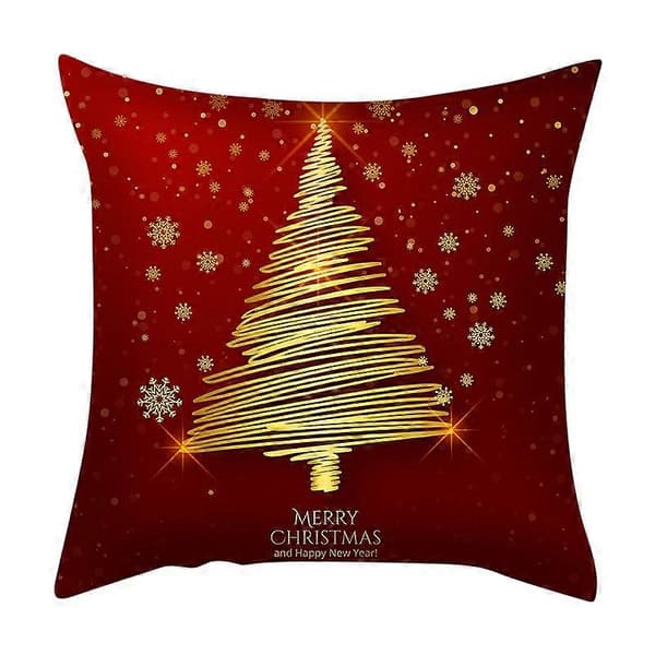 Sæt med 4 røde Merry Christmas broderede pudebetræk 45 x 45 cm jule-sofapudebetræk
