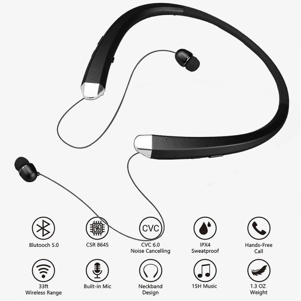 Upgraded wireless neckband headphones with retractable ear tips