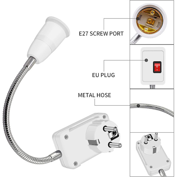 E27 LED-pæreholder, dele, konverterlampeholder med afbryder, E27-fatning med afbryder, vægkontakt til lampe, læselampe, E27-fatning, til soveværelse O