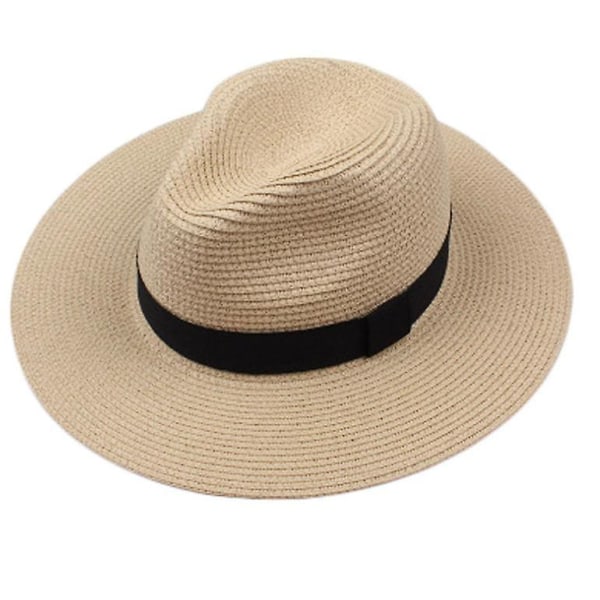 Bredbremmet stråhatt for kvinner, Fedora, Beach Sun Hat Upf50 + (beige)