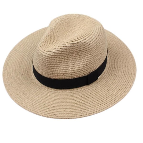 Kvinners bredbremmet stråhatt, Fedora, strand solhatt Upf50 + (beige)