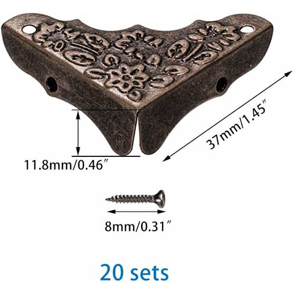 20 st möbelhörnskydd i metall, antika dekorativa triangulära snidade skydd med skruvar för fodral, bord, träskiva, låda MODOU