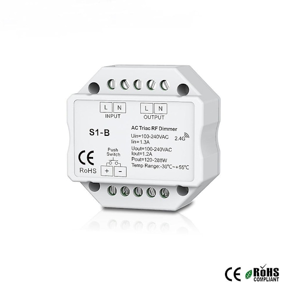 Ac 100v - 240vac S1-b Led Triac Rf Dimmer Använd 2,4ghz Trådlös 200w-480w Tryckdimmer Led-omkopplare