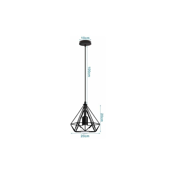 Cham Metal Retro Pendellampor Industriell Kandelaber Nordisk Stil Lampskärm Diamantlock E27 Svart