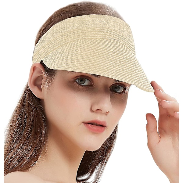 Kvindernes Roll Up Foldable Solhat Bred Skygge Halm Strand Cap Loop Lukning Og Justerbar Golf Visor