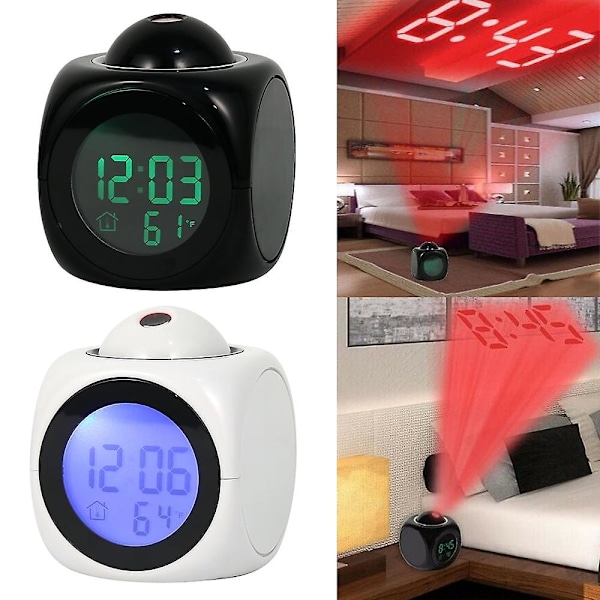 Multifunktionell digital projektionsväckarklocka med rösttalande LCD-projektionstid