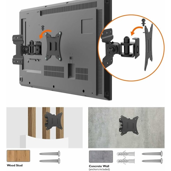 Universal lutande och vridbart väggfäste för bildskärmar för 13-30" bildskärmar och platt/böjd TV, upp till 25 kg, VESA 75x75 / 100x100mm