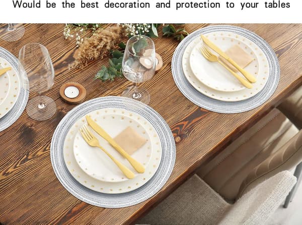 Matbord set med 4 runda stålgrå placemats