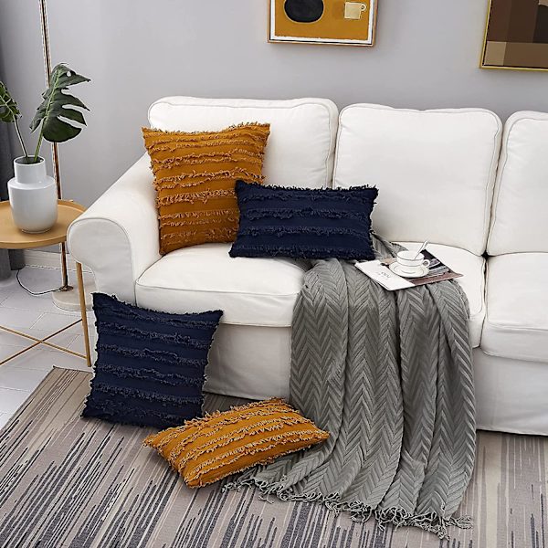 Marineblå putetrekk, sett med 2, marineblå 16 x 16 dekorative rutete putetrekk for 16 tommers sofa, sofa, sengputer