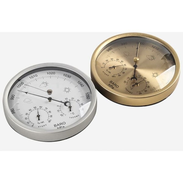 Barometer, väderstation med barometer och termometer, väggtyp 3 i 1 analog väderstation, för inomhus- och utomhusbruk upp till 128MM guld