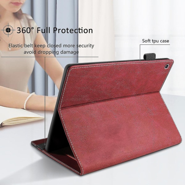 Business Style Pu Läderfodral För Samsung Galaxy Tab T510, Auto Sleep/wake Funktion, Full Protection Folio Case（Röd）