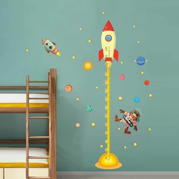 Planet Space Raket Höjd Tillväxt Mättabell Väggdekaler Avtagbara DIY Nursery Baby Nursery Väggdekaler Dekor