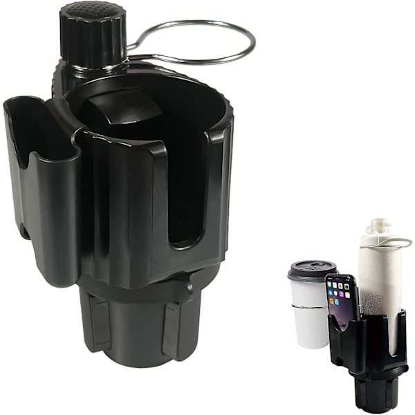 Bilkopholder Udvider Adapter Med Telefonholder (justerbar), Dobbelt Bilkopholder Organizer Passer Til 2,5\"-3,8\" Diameter 18-40 Oz Flasker, Krus, Stor