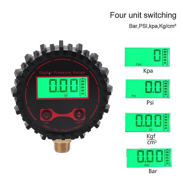 Lcd Digital Manometer Trykmåler 0-250 Psi 1/4\" Til Bil, Motorcykel