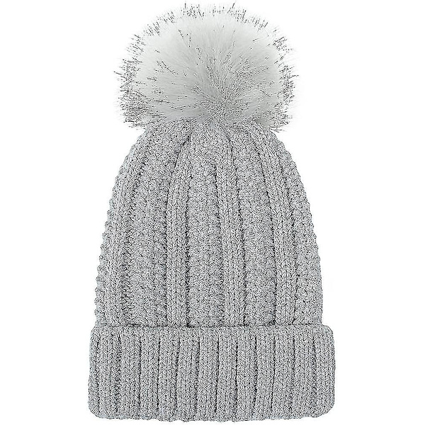 Strikket hue til kvinder med satinfor og pompon - Vintervarmerhue - Bubble Hat