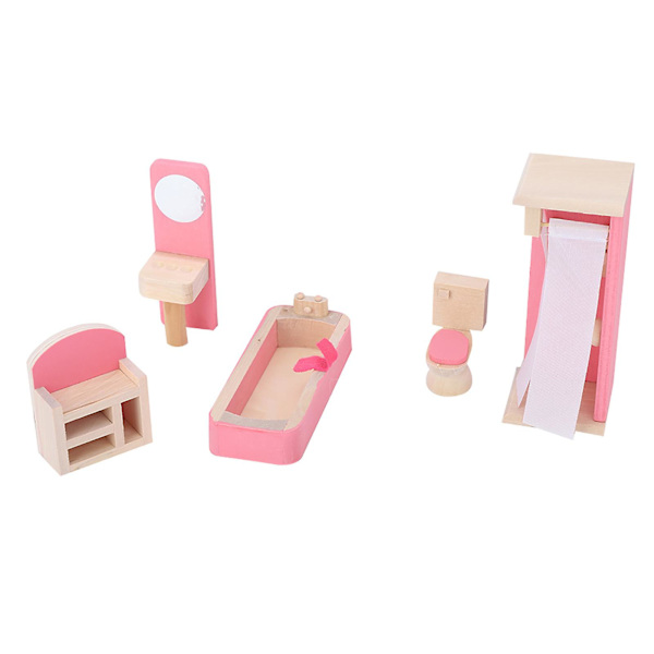 Miniatyyrinen elävän näköinen simuloitu puinen huonekalusarja 1:12 nukketalotarvikkeeseen (WC)