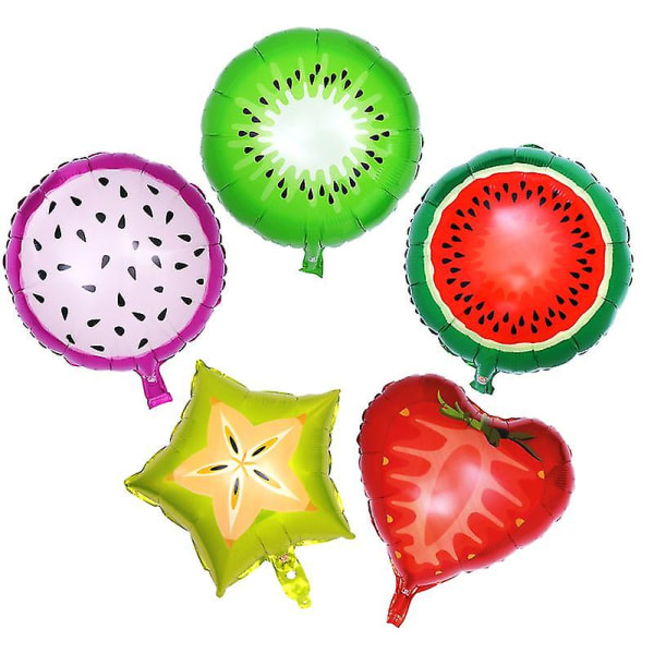 5 stk 18 tommer frugter helium aluminiumsfolie balloner til fødselsdags bryllupsfest dekoration (vandmelon, kiwi, dragefrugt, jordbær og carambola)