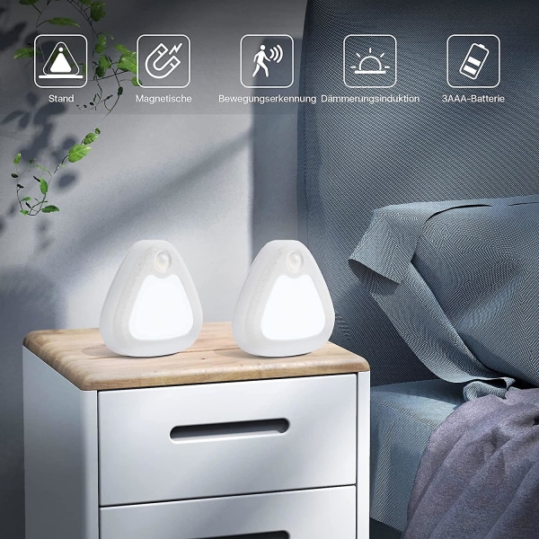 Nattlampa för barn [2-pack] Led-lampa för rörelsesensor med magnetisk bas (batteridriven) Toalett/entré/trappa/hall/passage (kallt vitt ljus)