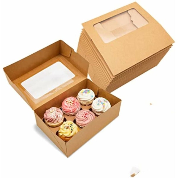 10-pack kraft cupcake-lådor, standardstora bruna kraftbaklådor med matpresentfönster