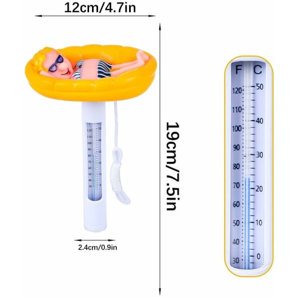 Flytande termometer, flytande pooltermometer, tecknad djurform vattentermometer med rep för inomhus- och utomhuspooler (termometer E)