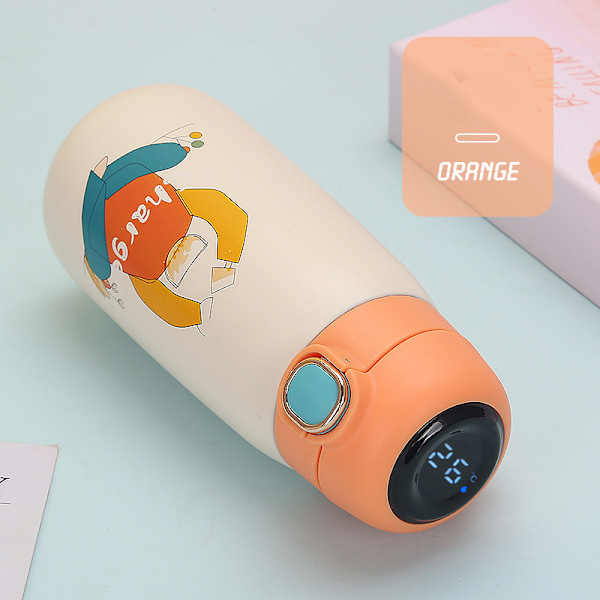 Temperaturdisplay Bärbar Rostfritt Stål Isolerad Vattenkopp Orange 320ml