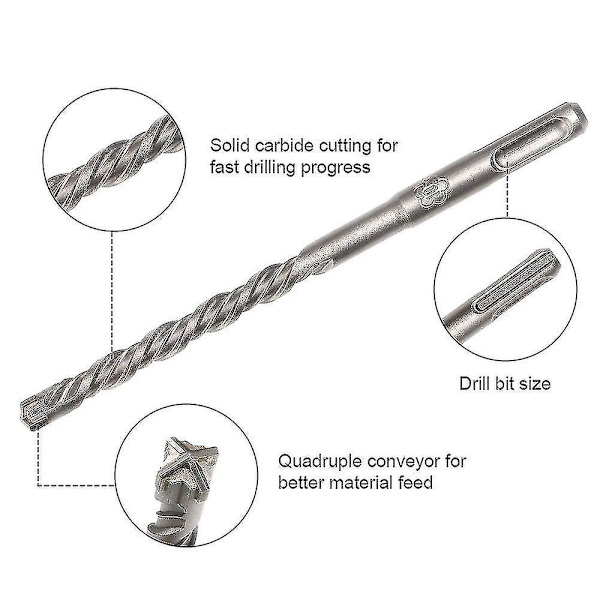 Beton poranterät, 9 kpl (5mm~16x160mm) Laatta poranterä, Sähköiskuvasara poranterä, Risti poranterät Betonille, Tiilelle, Kivelle, Luonnonkivelle, Metallille
