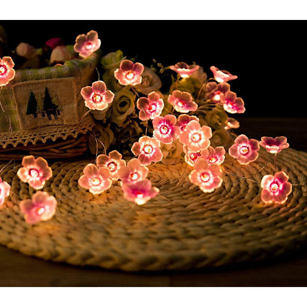 En bit ljusslinga med två meter och 20 rosa LED-lampor, USB-batteridriven, för jul, flickrum, sovrum, inomhus, utomhus, bröllop, alla hjärtans dag