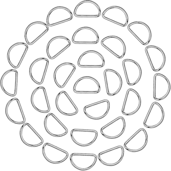 16mm, Argente sett med 20 usveisede metall D-formede spenner for veske, stropper, veske, hundekrage, belte