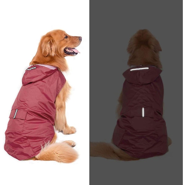 Hunde Regnfrakke Vandtæt Hundejakke Stor Foret Ultralet Åndbar Hundejakke Reflekterende Stribet Regnfrakke Hætte Hund 3xl Rød (3XL, Rød)