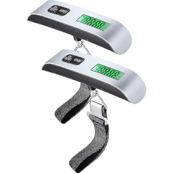 Elektronisk bagasjevekt, reisekoffervekt, bærbar, maks 50 kg, bakgrunnsbelyst LCD/tare-funksjon, sett med 2