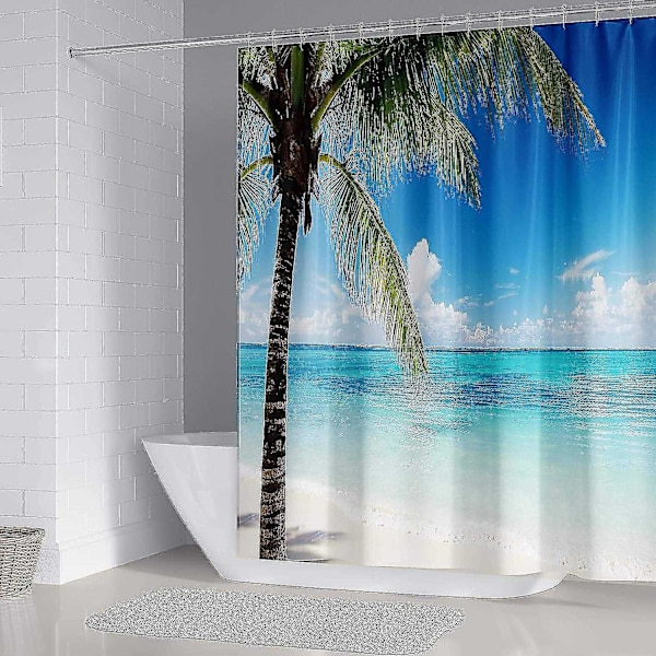 180x180 Design Bruseforhæng Tropisk Hav Palme Strand Tekstil Himmel Sky Modstandsdygtig Overfor Mug Curta